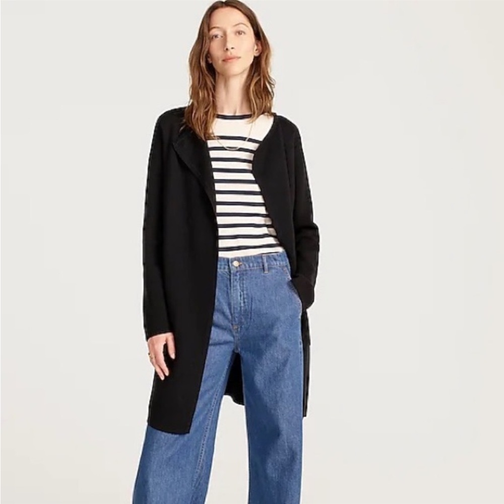 J. Crew Juliette Collarless Wool Blend Sweater-Blazer Black Size Large